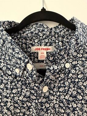 Joe Fresh Navy and White Floral Button-Down Shirt